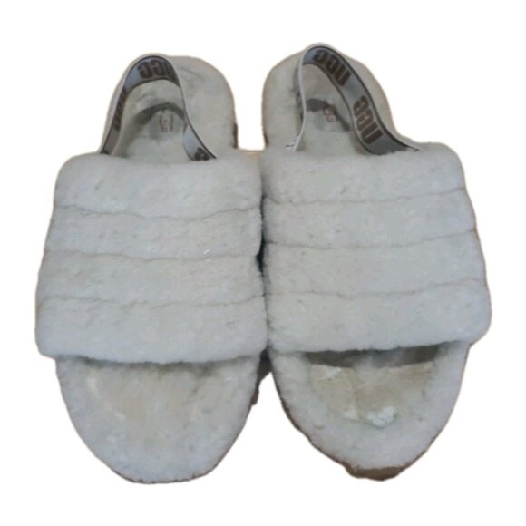 UGG Fluff Yeah Slide Slippers Womens Natural Sherling Strap US 7 EU 38 - Picture 1 of 14